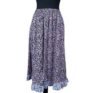 701 Vintage Purple Floral Ruffle Hem Cottagecore Maxi Skirt Size M